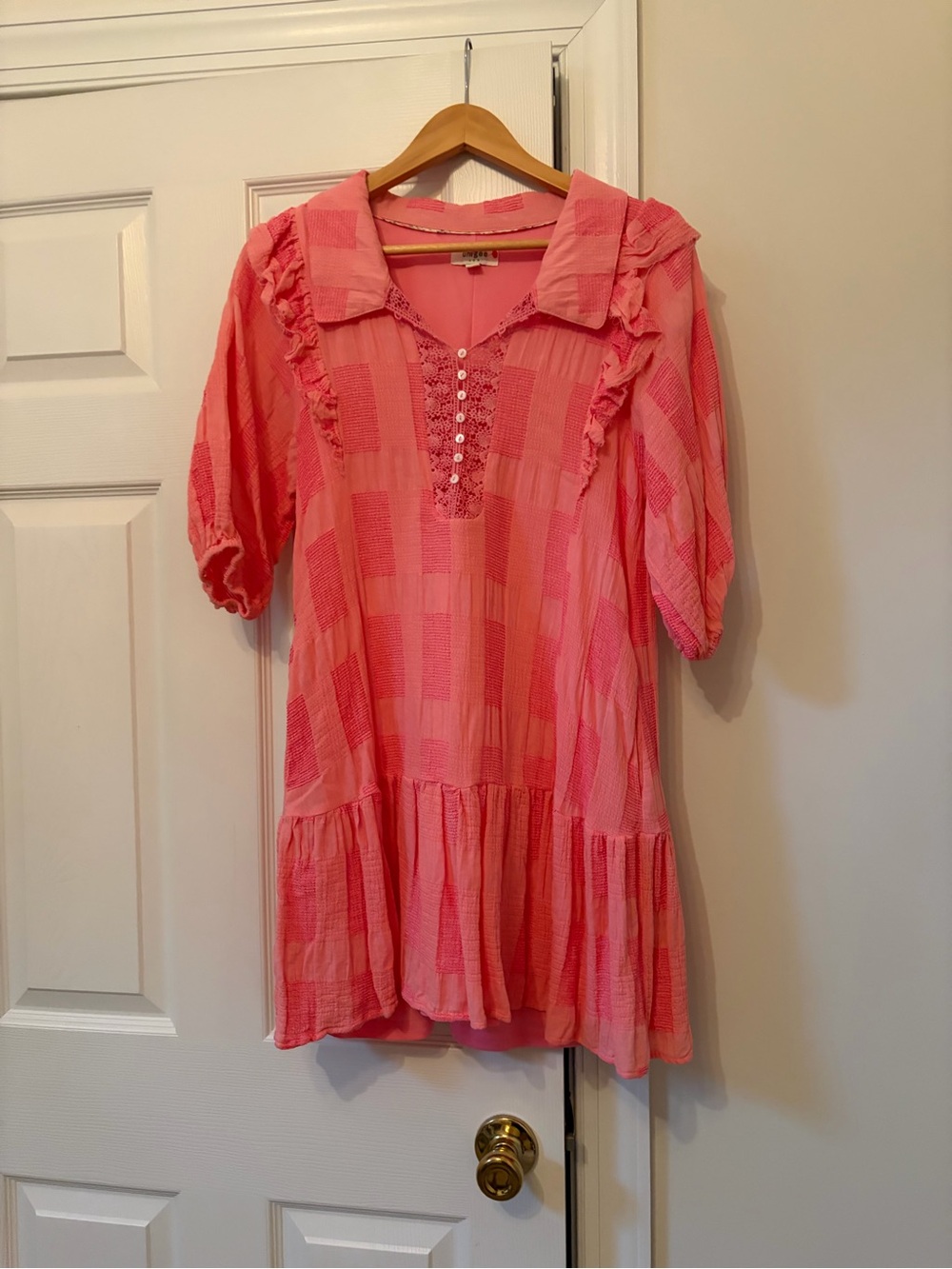 Umgee Coral Pink Ruffle Button-Front dress